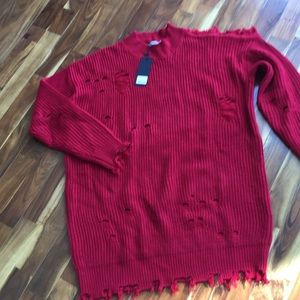 LF Caramar red distressed sweater size small